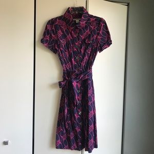 DVF navy and pink cotton belted shirt dress